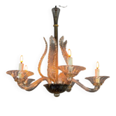 Lustre vénitien en verre de Murano, 5 bras de lumière, vers 1920