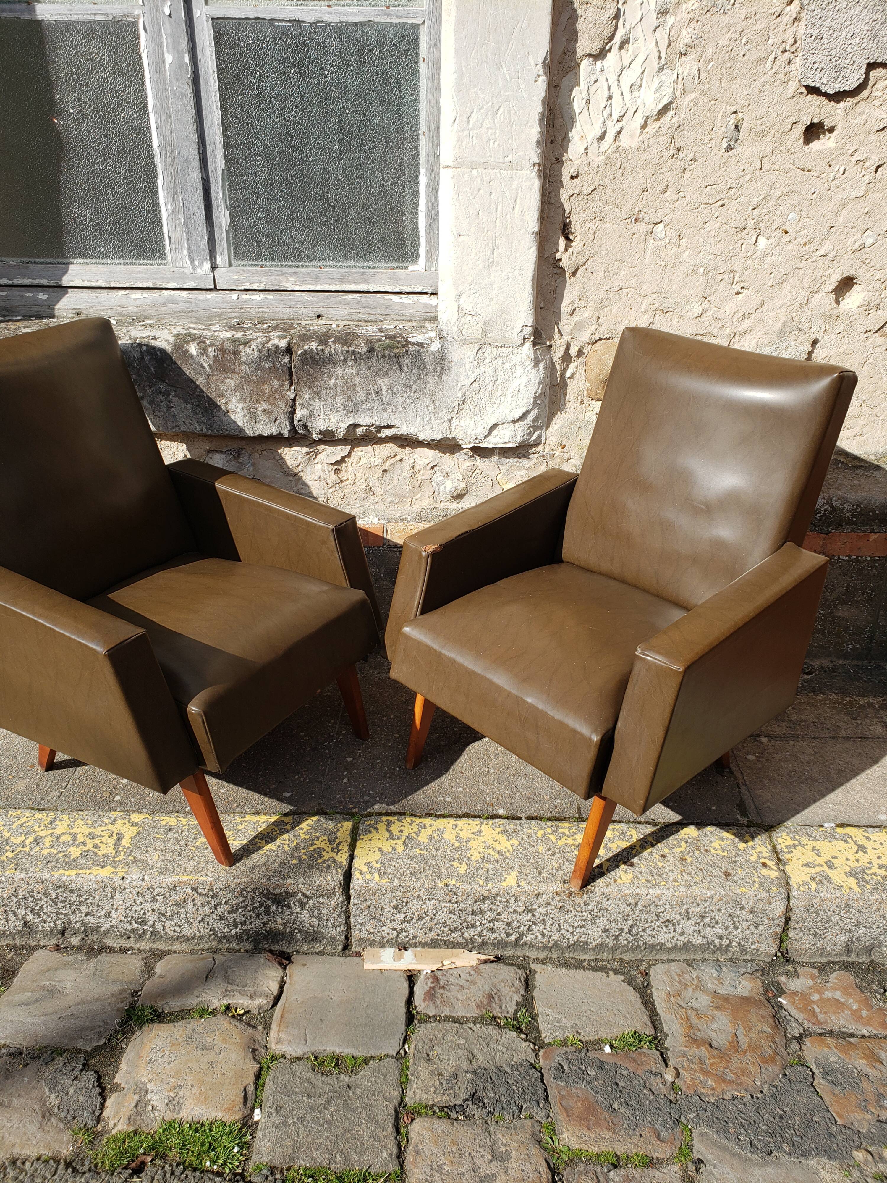 Vintage Scandinavian olive green armchairs