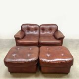 Canapé 2 places et 2 poufs en cuir, Vavassori Monza, Italie 1970