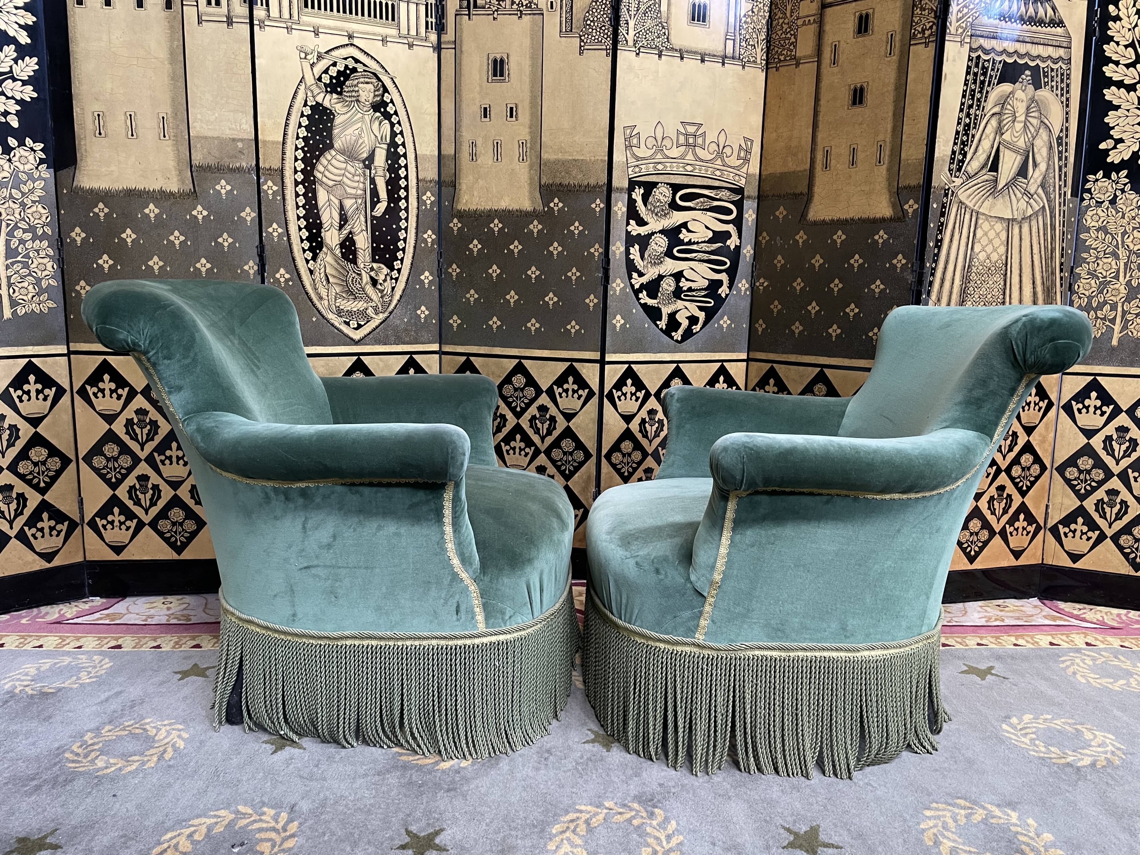 Paire de fauteuils crapaud époque Napoléon III velours vert