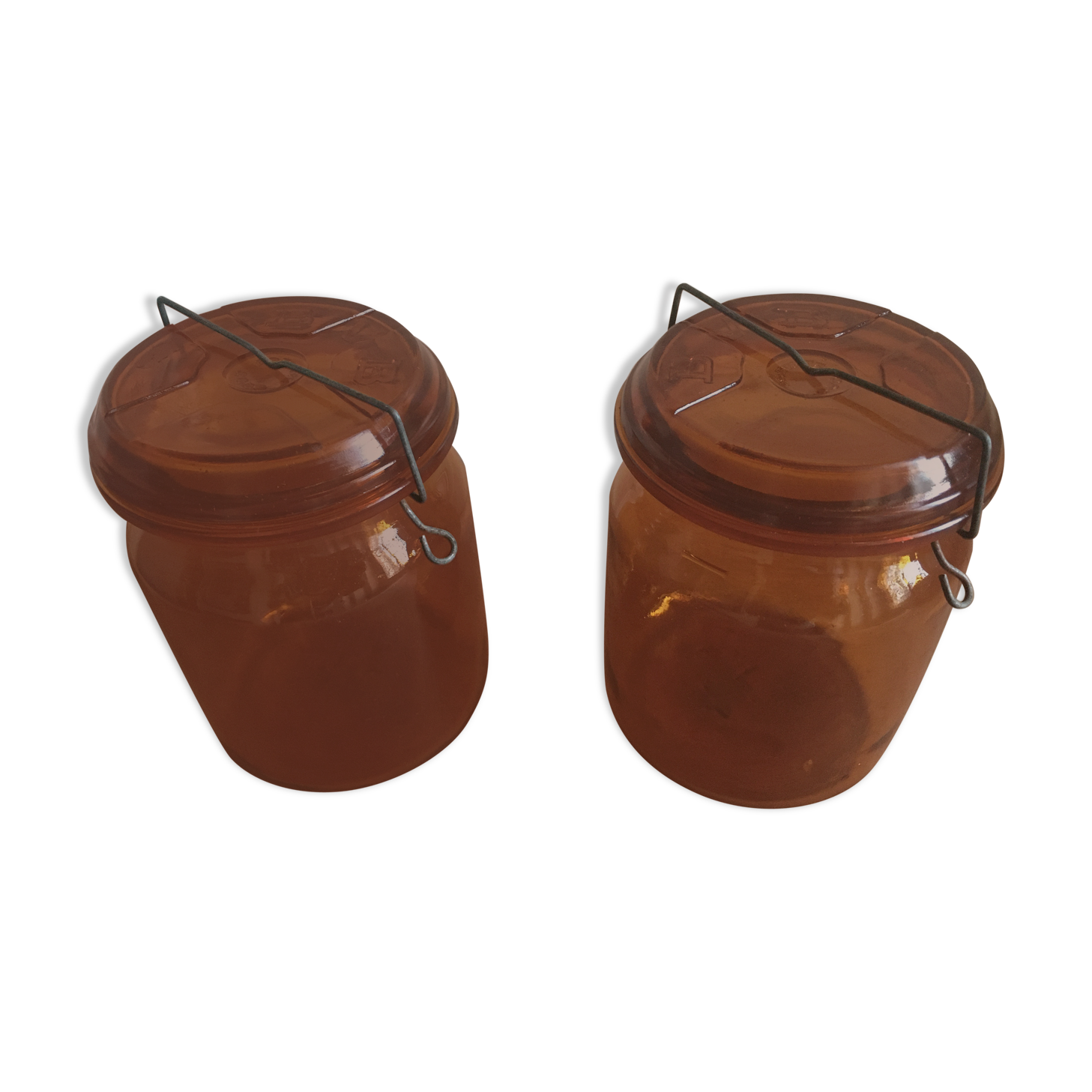 Duo of amber BVB jars
