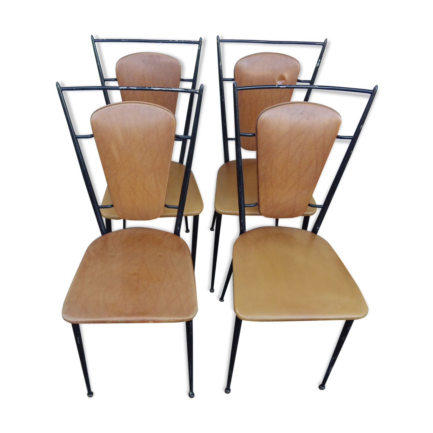 Set of 4 vintage brown leatherette chairs