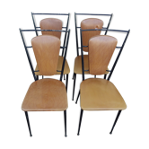 Lot de 4 chaises vintage en skaï marron