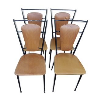 Lot of 4 vintage Brown leatherette chairs