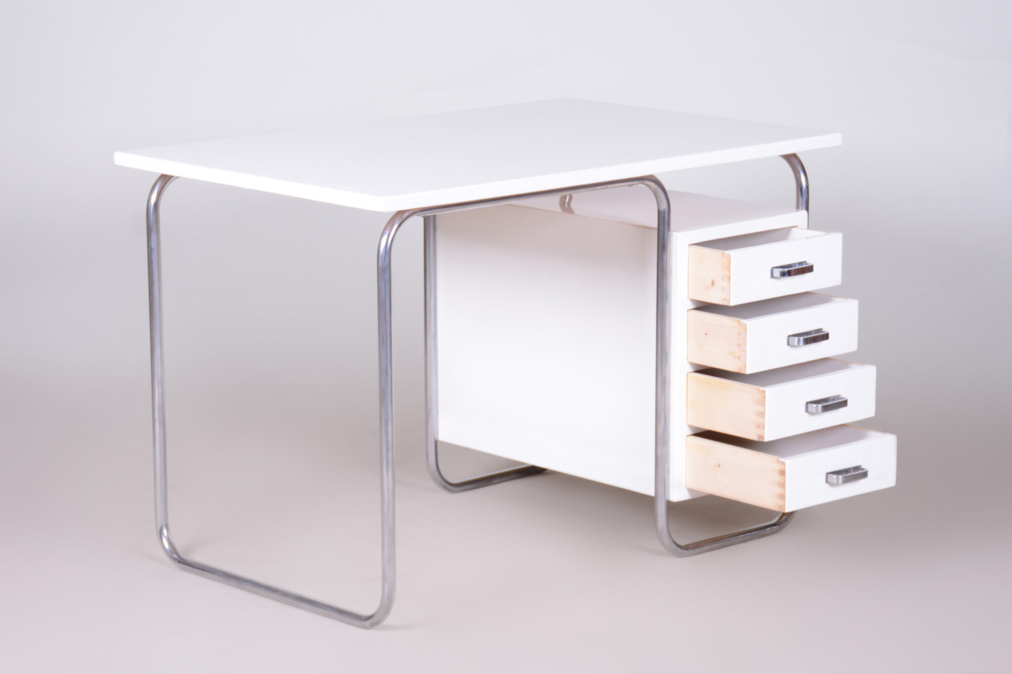 White bauhaus writing desk made in 1930s germany by robert slezak - restored