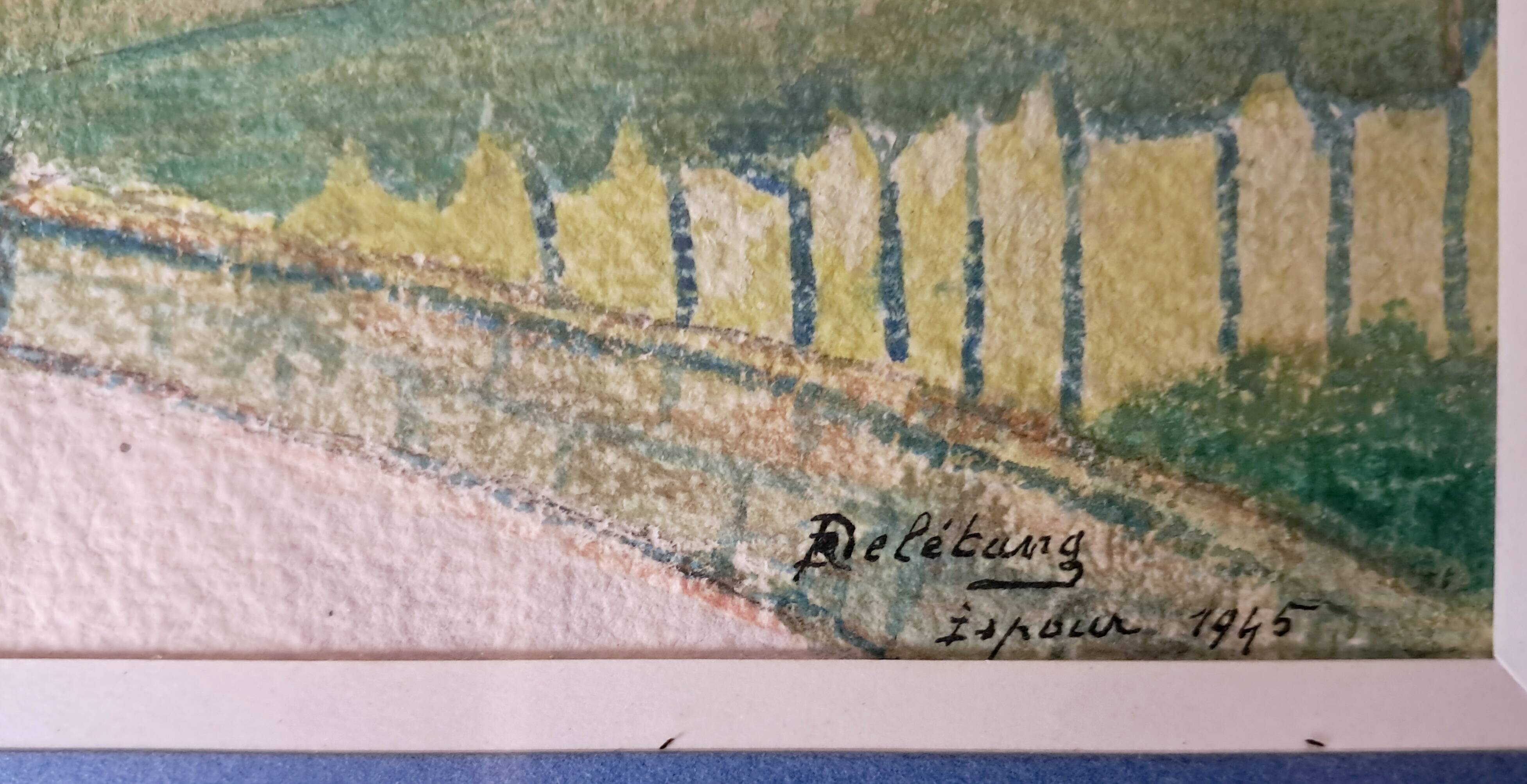 Landscape, pastel. Commune of Ispoure. Robert Delétang. 1945.