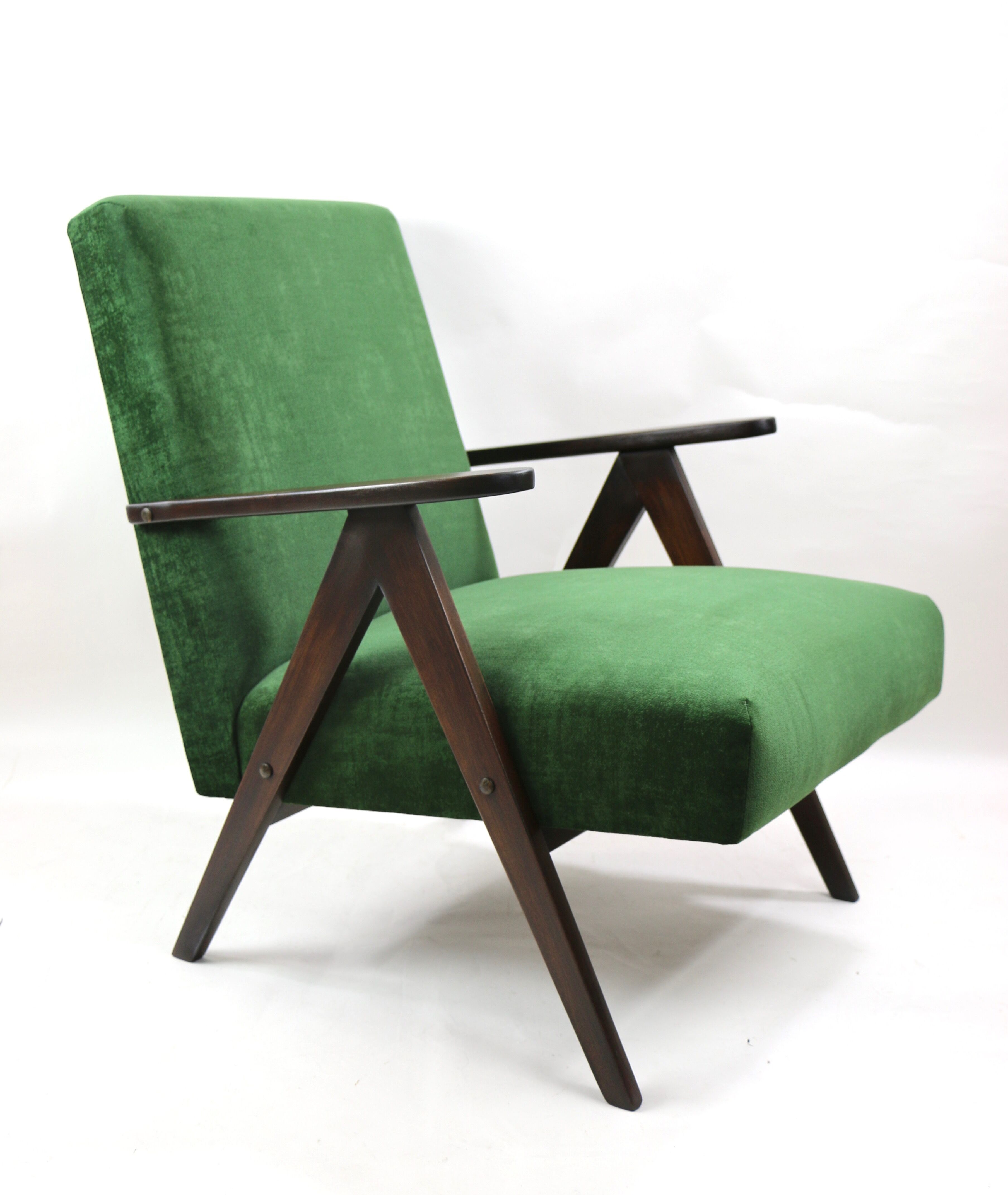 Vintage var green structural velvet easy chair, 1970s