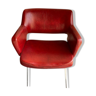 Fauteuil rouge années 60 en skaï