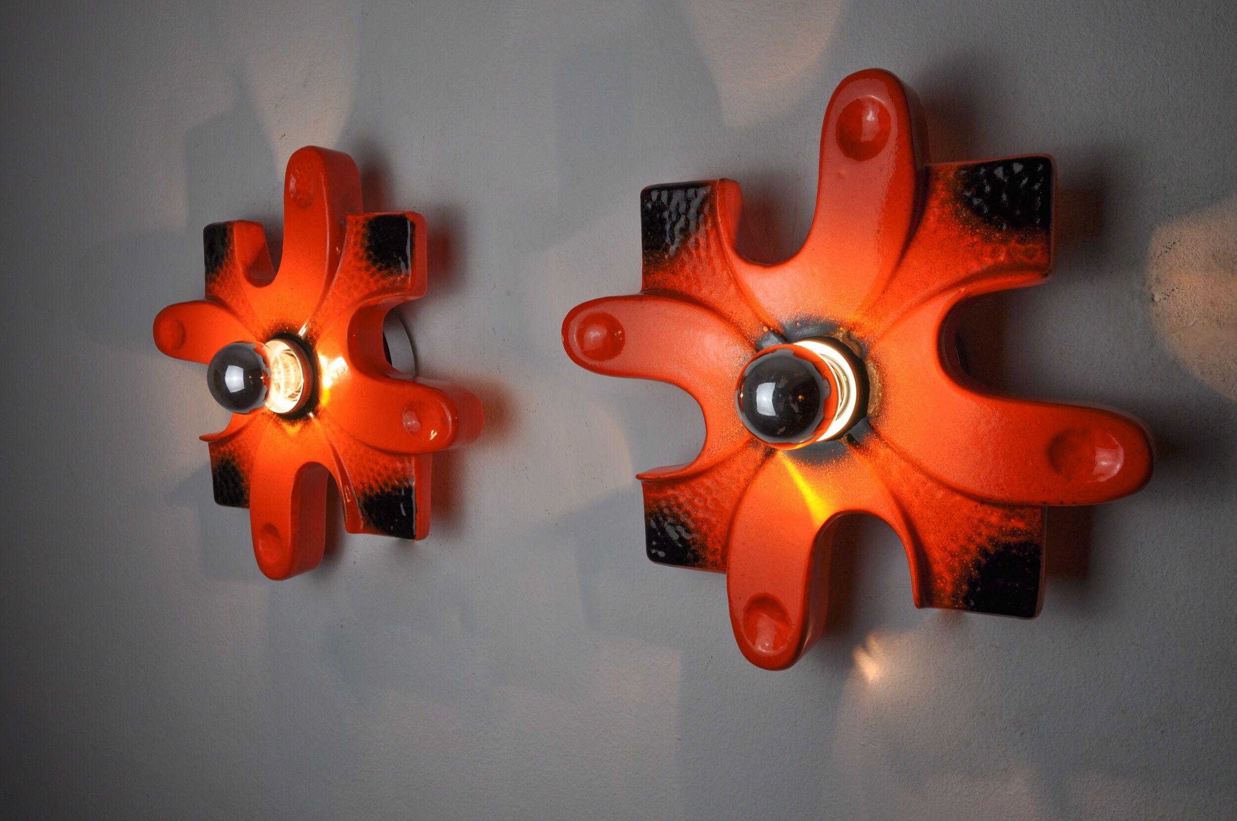 Pair of puzzle sconces by hustadt leuchten red ceramics, germany, 1960