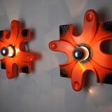Paire d'appliques puzzle par hustadt Leuchten céramique rouges, allemagne, 1960