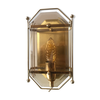 Scandinavian Vintage  wall light Sconce in Brass & Amber colored Glass