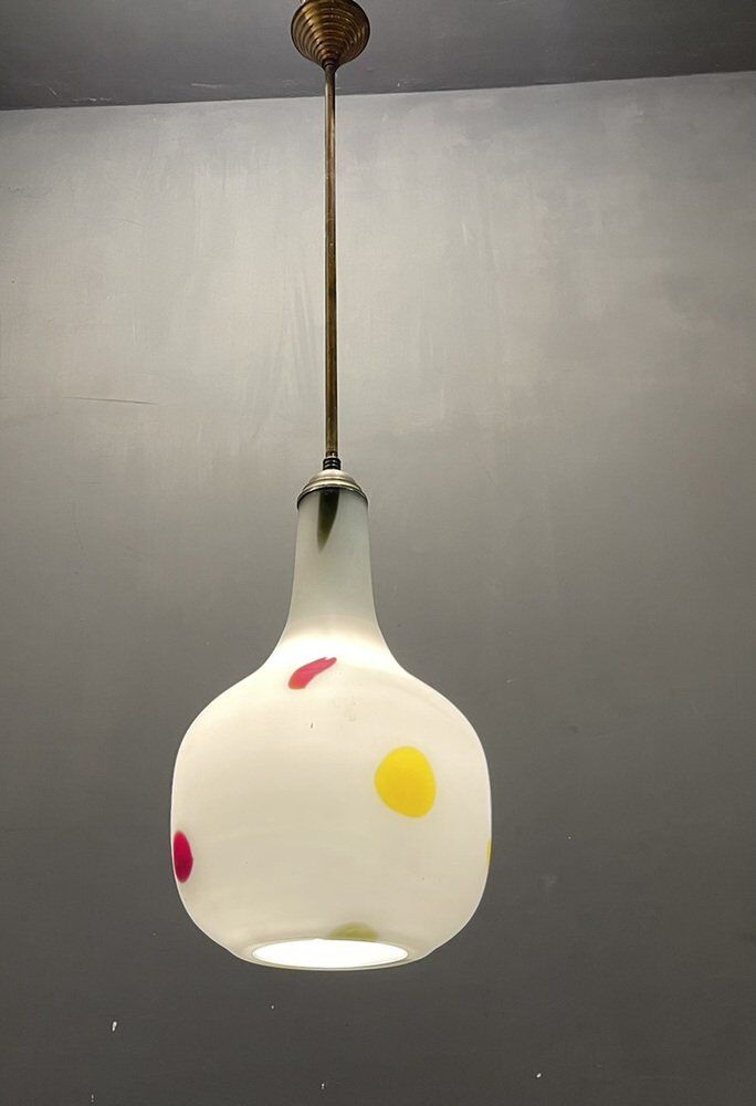 Italian Opaline Glass Pendant Light by De Mayo, 1970s