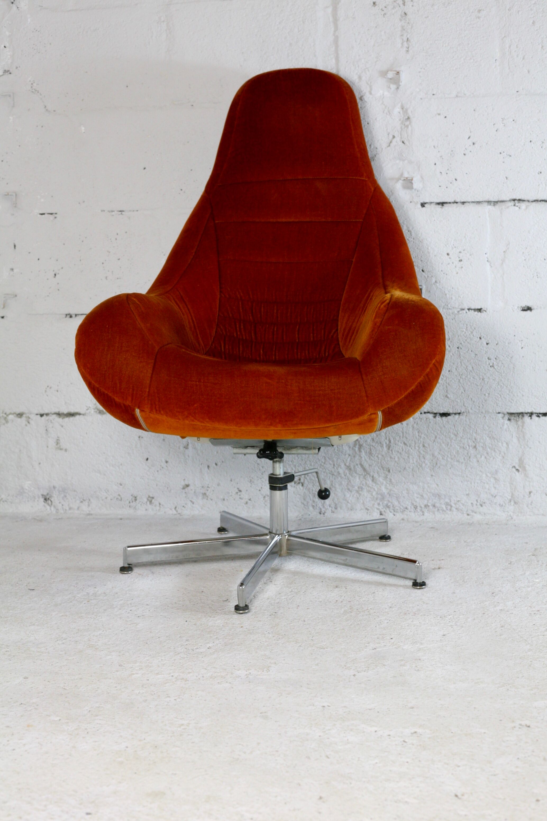 Space age chair, fiberglass, orange velvet, circa 1970s