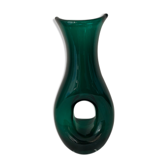 Green glass vase with hollow height 29 cm