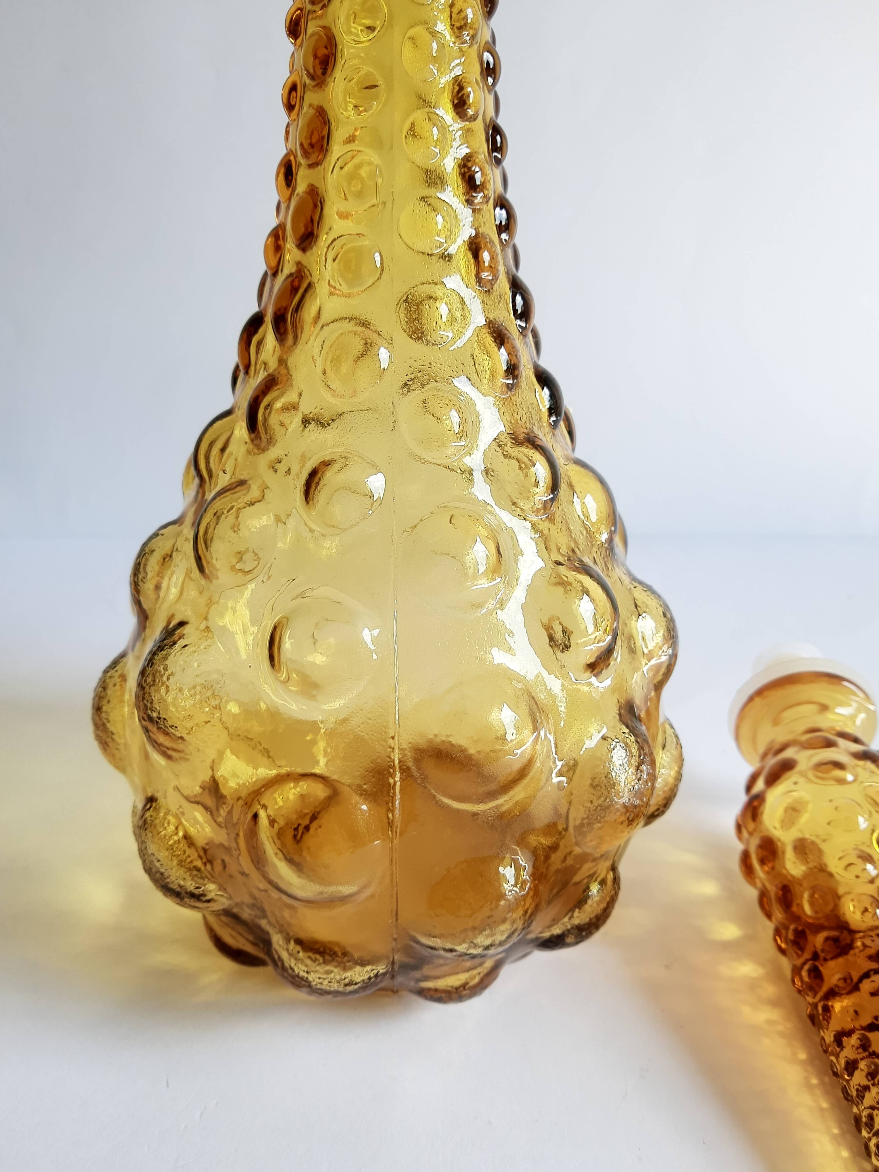 Italian carafe amber yellow glass vintage bubbles