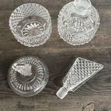 Pair of crystal-style cut glass bottles – retro/vintage dressing table