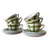 6 green and white checked coffee cups Moulin des Loups