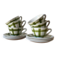 6 green and white checked coffee cups Moulin des Loups