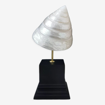 Mother-of-pearl shell mounted on wooden base 13.5 cm