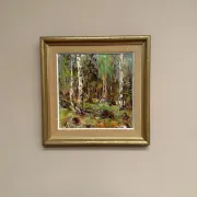 Original Swedish Oil on Canvas – “Birch Forest” by John Sköld – Signed – Dated 1954 – Framed – 40 × 40 cm