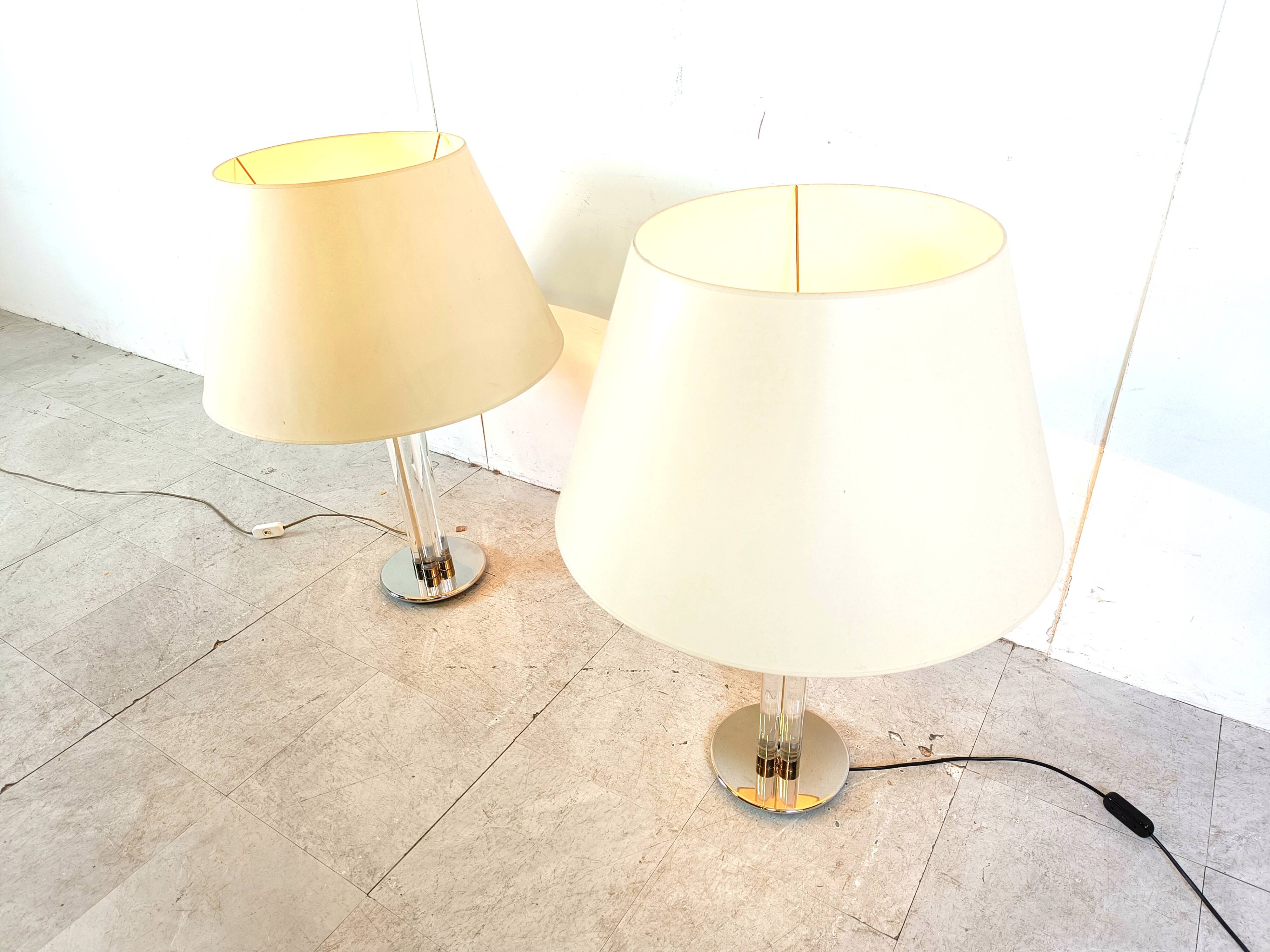 Pair of vintage large lucite table lamps, 1970s