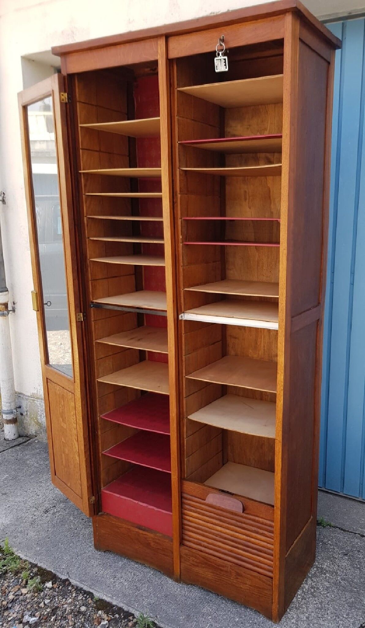 Old oak curtain cabinet