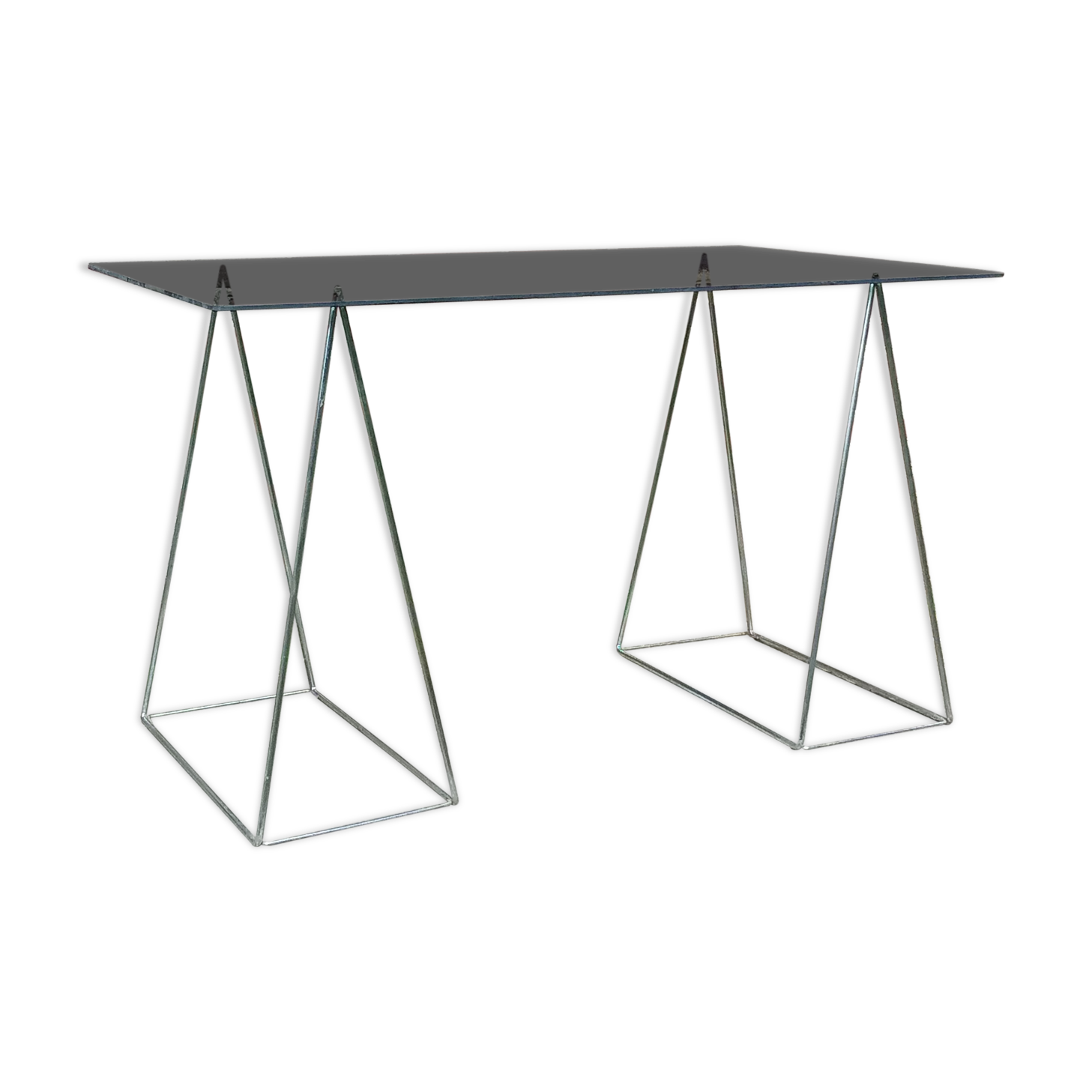 Steel wire desk and smoked glass tray