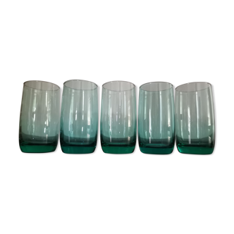 Set of 5 glasses of water/orangeade vintage emerald green