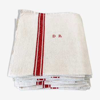 9 old tea linen towels with monogram dr