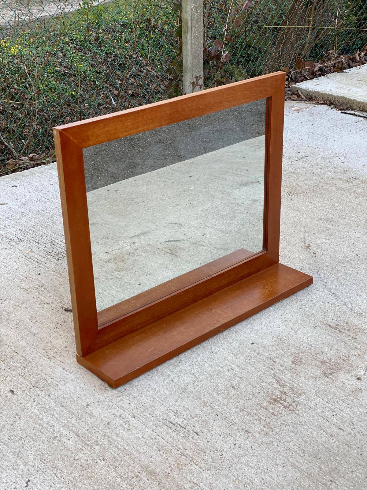 Scandinavian mirror with wooden shelf 80x65cm