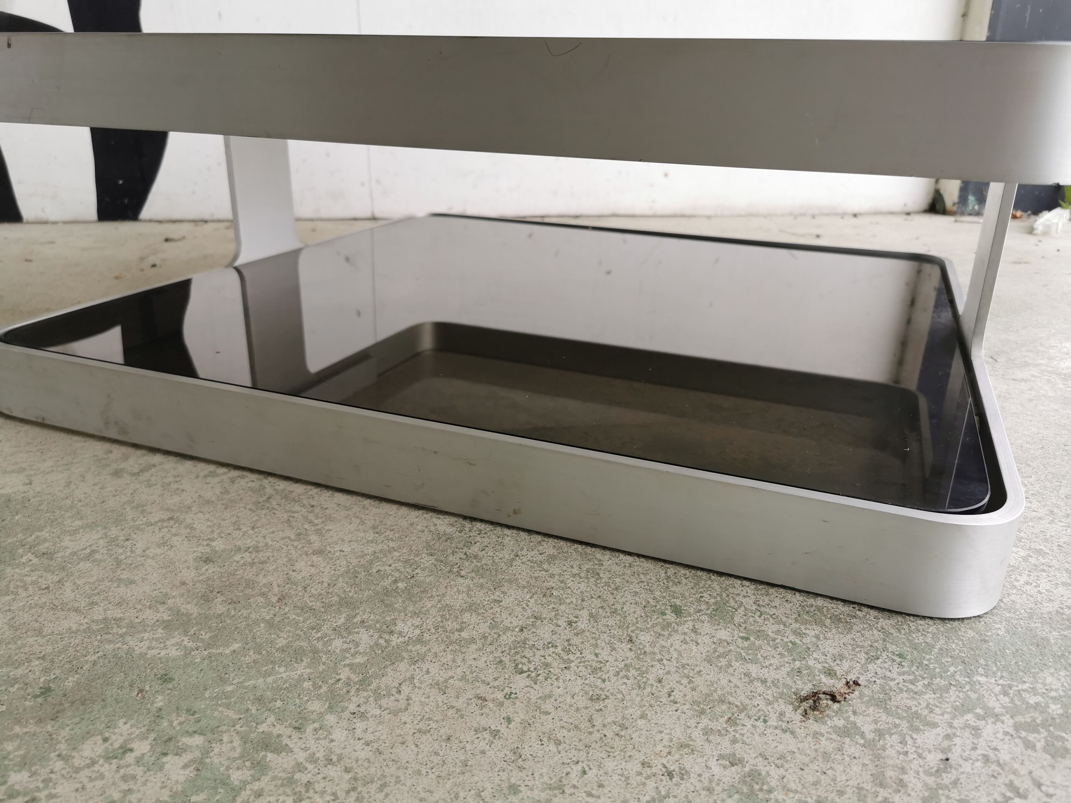 Vintage coffee table design 1970's brushed aluminum