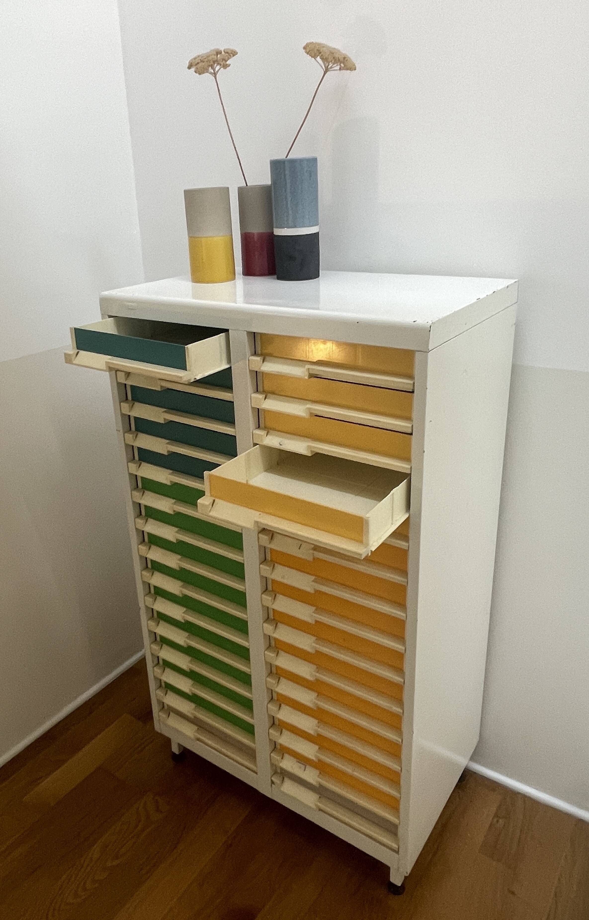 Vintage sorting furniture from the 70s / 30 drawers - industrial / workshop / haberdashery