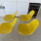 4 chaises jaune citron Eames pied Eiffel base herman Miller