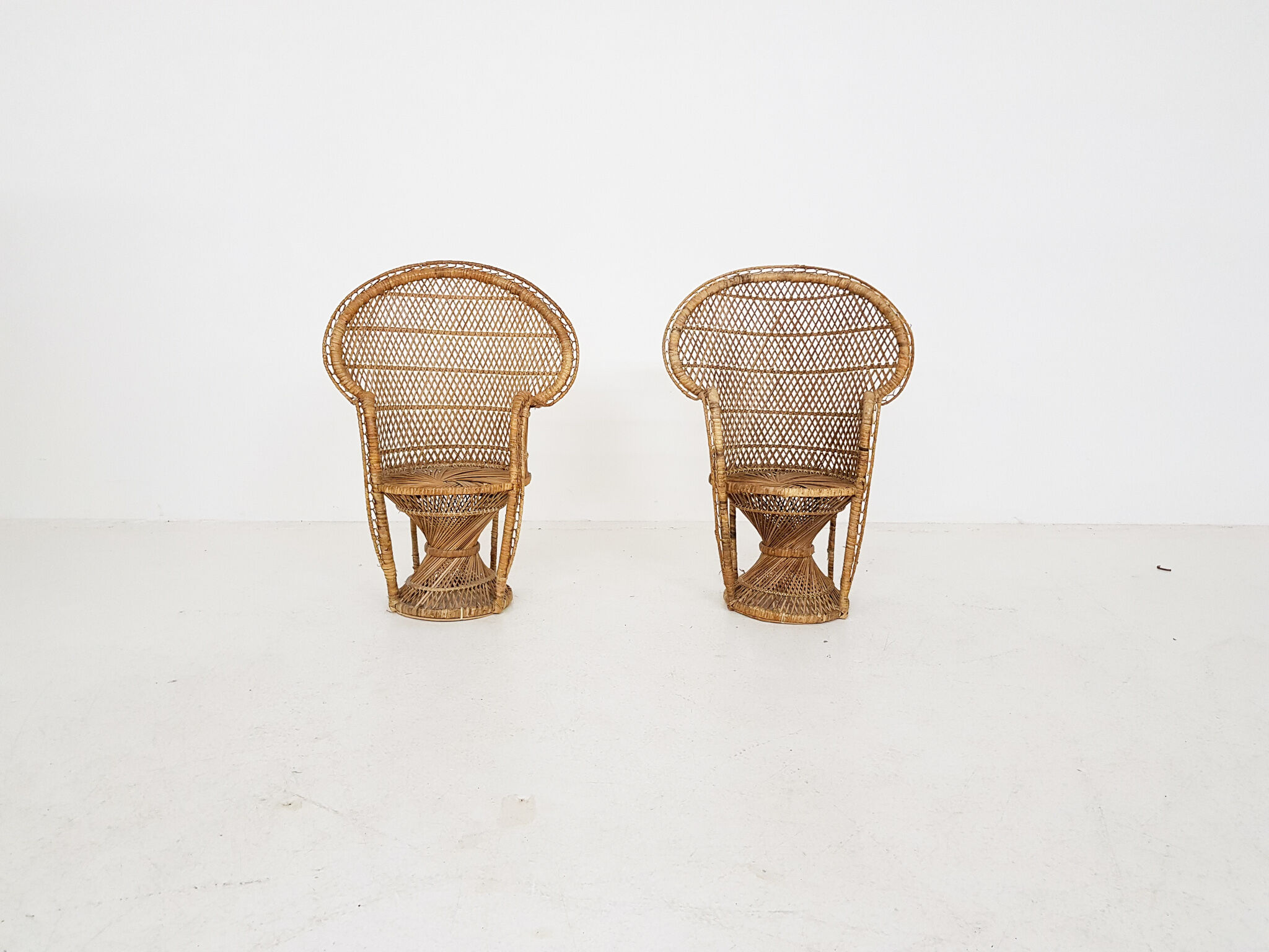 Set Of 2 Vintage Rattan Peacock Chairs For Kids Selency