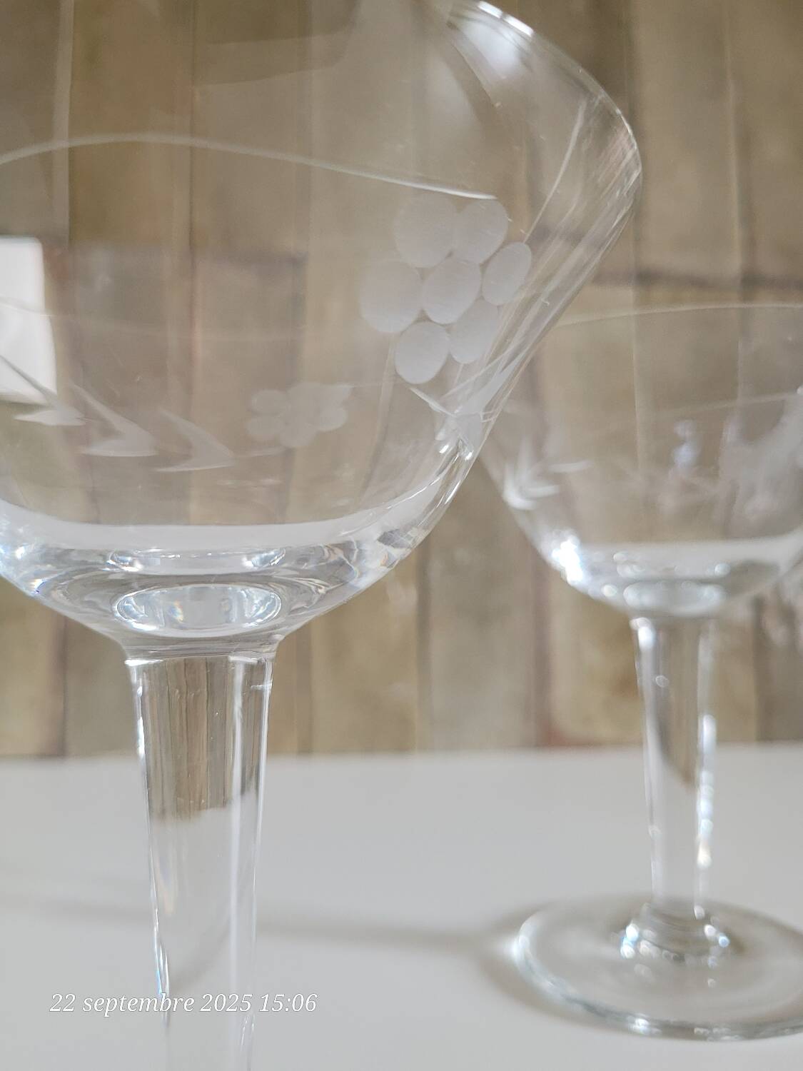 2 crystal champagne glasses
