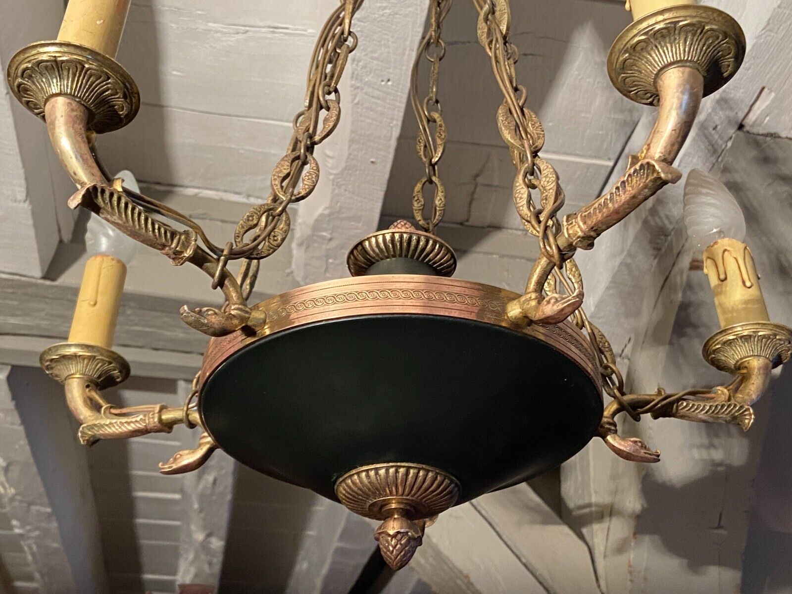 5-burner bronze and metal chandelier with double patina Empire style