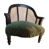 Fauteuil crapaud velours et cannage