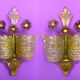 Set of 2 "Grand Hotel" sconces by Barovier & Toso, Murano, Italy, 1950s. Murano glass from Venice with gold dust and purple-coloured glass flowers