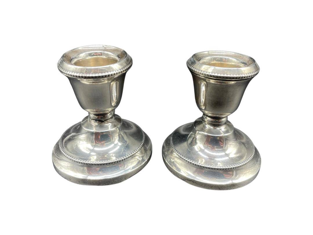 Pair of antique sterling silver candlesticks - English silversmith - 1934