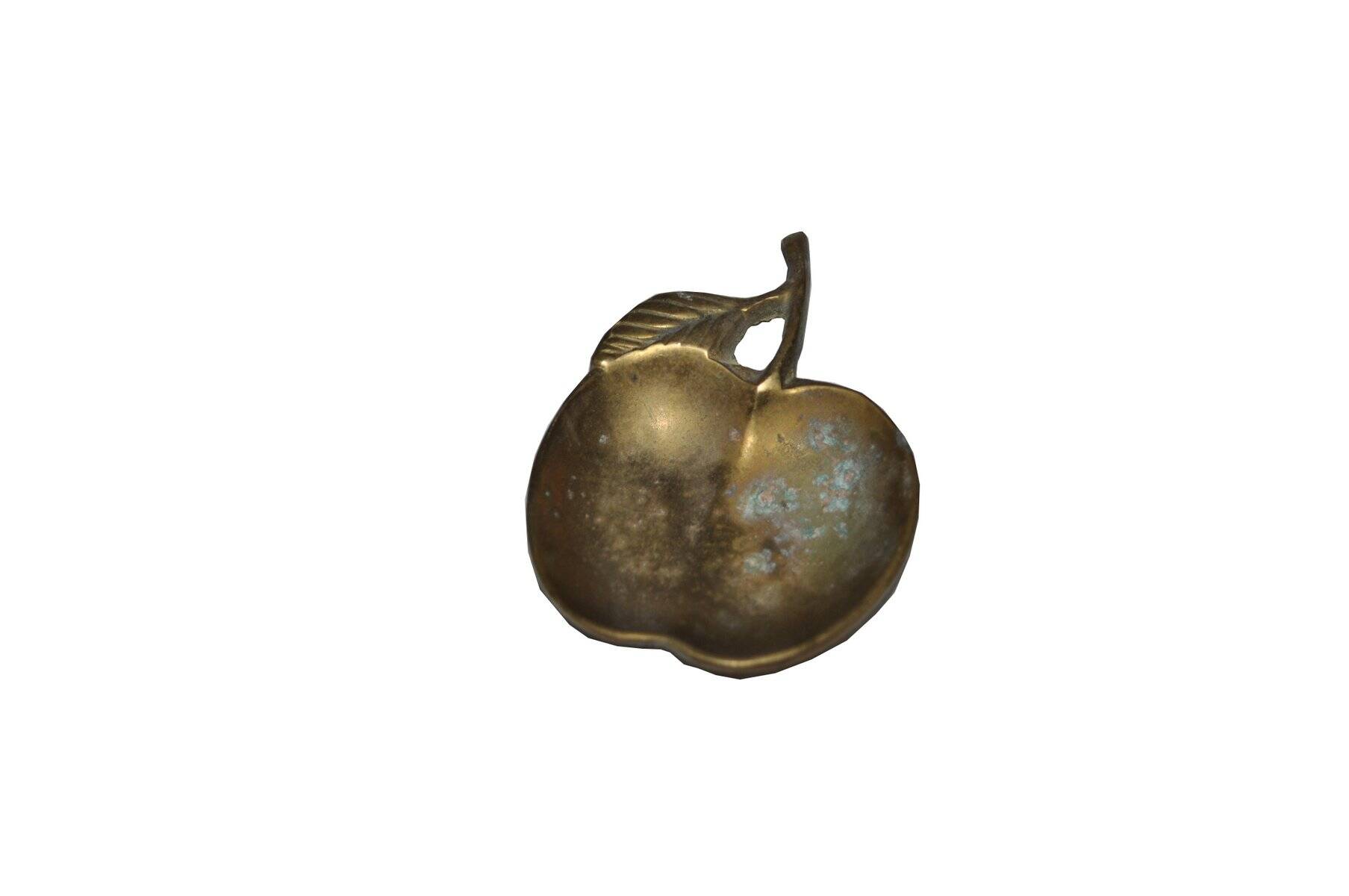 Vintage 1970s solid gold-plated brass apple ashtray from the Czech Republic, leaf pattern.