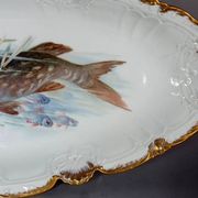 Antique fish service J. Pouyat porcelain Limoges plate 61 cm, 8 plates