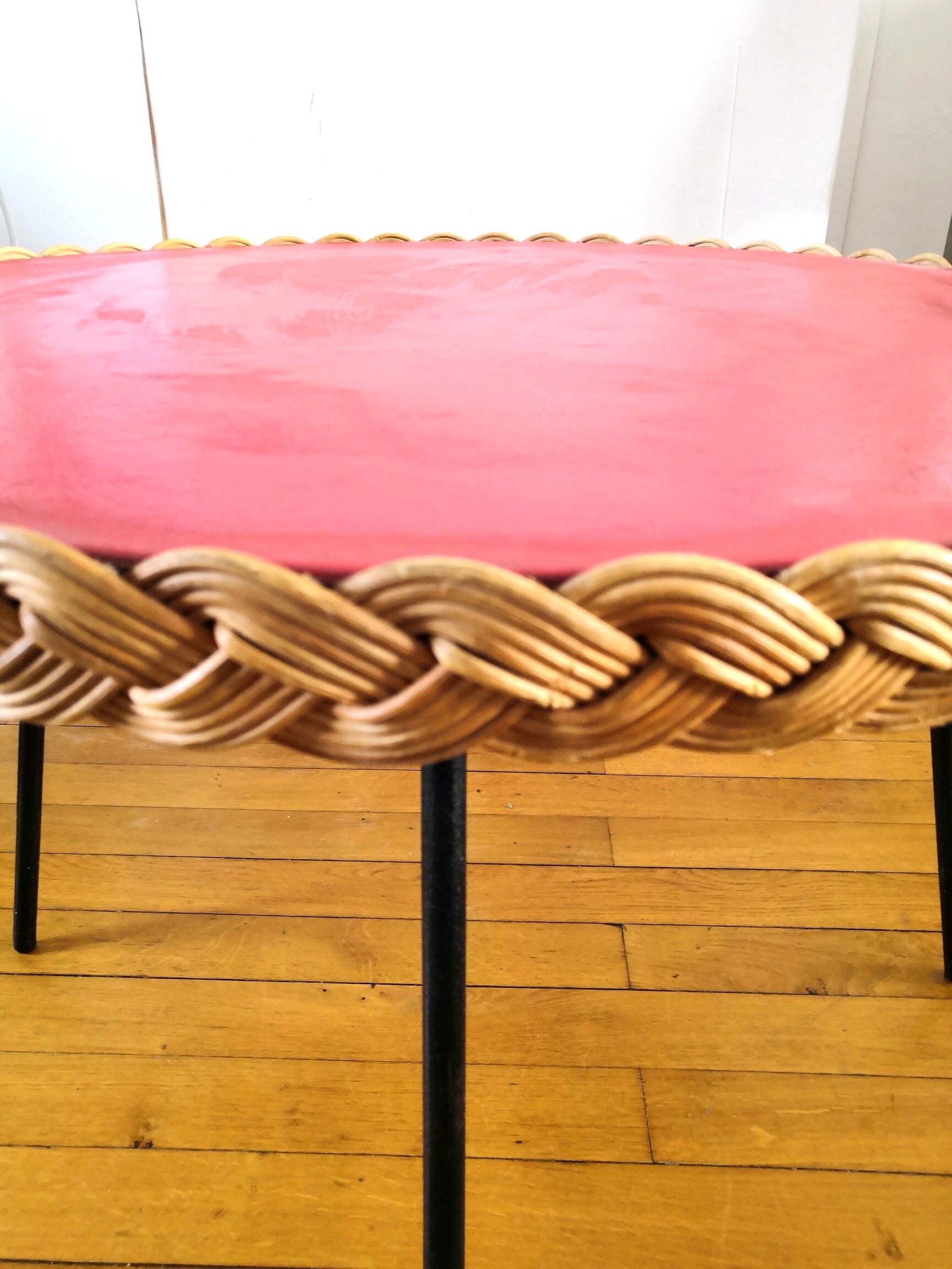 Coffee table wicker and metal design 60s