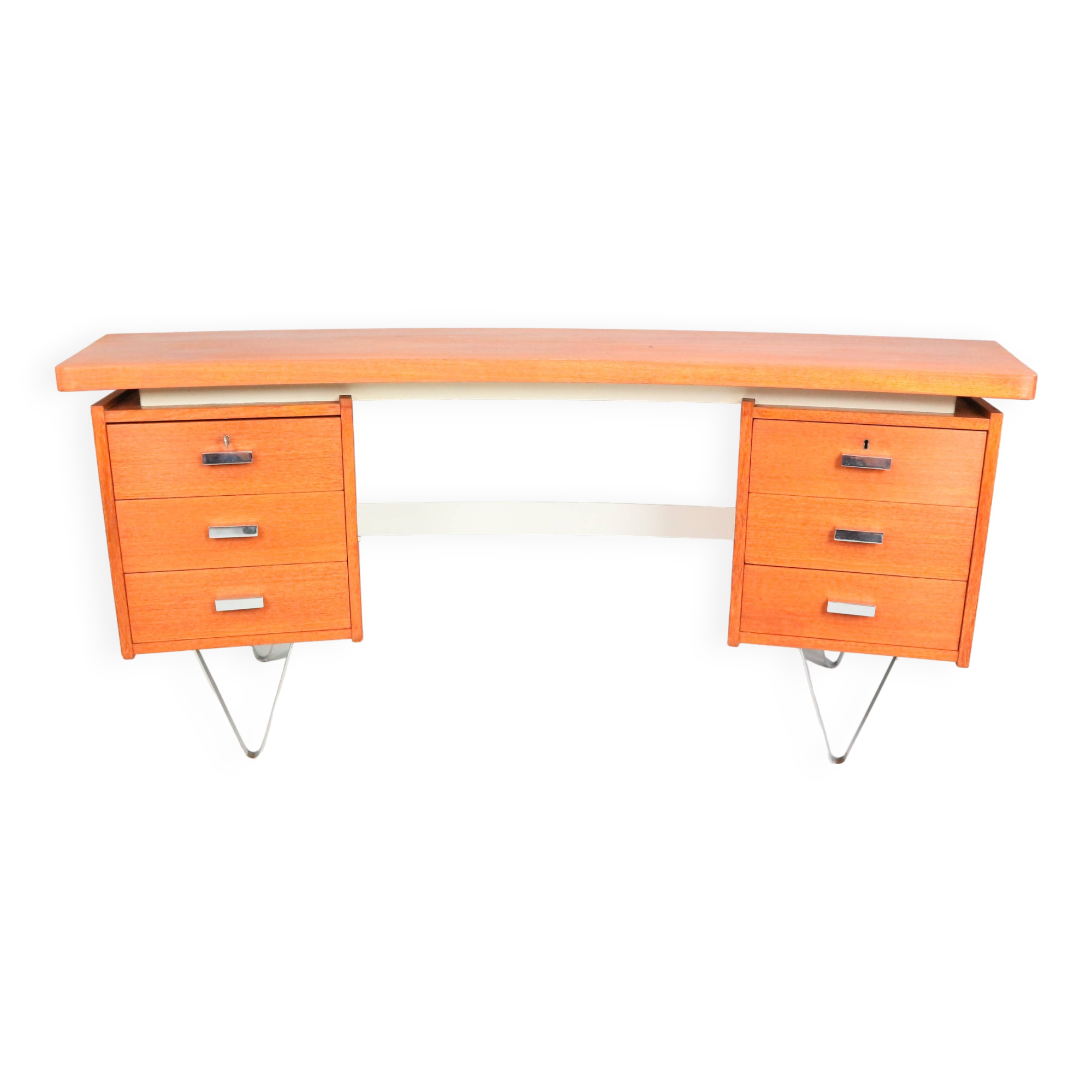 Cees Braakman Boomerang Desk with Triangle Legs for Pastoe, Dutch Design, 1950s