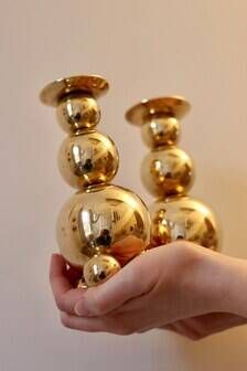 Pair of Swedish Brass Candle Holders, Mid-Century Style, Signed Gusum, Dated 1982