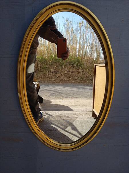 Gilded wood mirror period 1960 oval