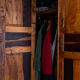 Old wardrobe cabinet in elm and solid walnut