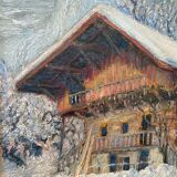 HSP painting "winter landscape - snowy chalet" signed G. Cibiale + frame