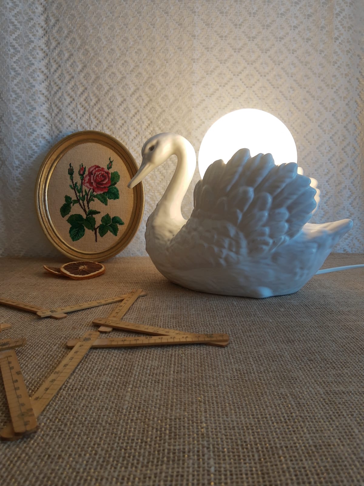Vintage opaline globe bedside swan lamp