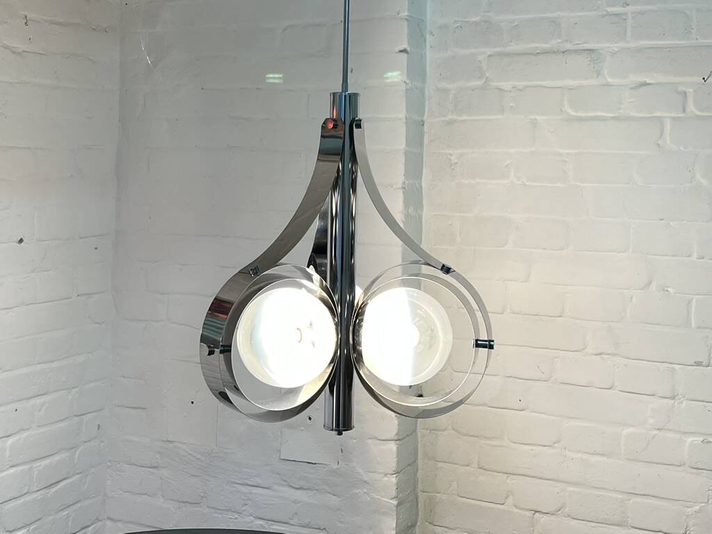 Vintage Space Age chrome and glass chandelier from the 1970s.