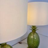 Paire de lampes en verre de Murano en forme d'ananas Art Déco italien avec abat-jours.